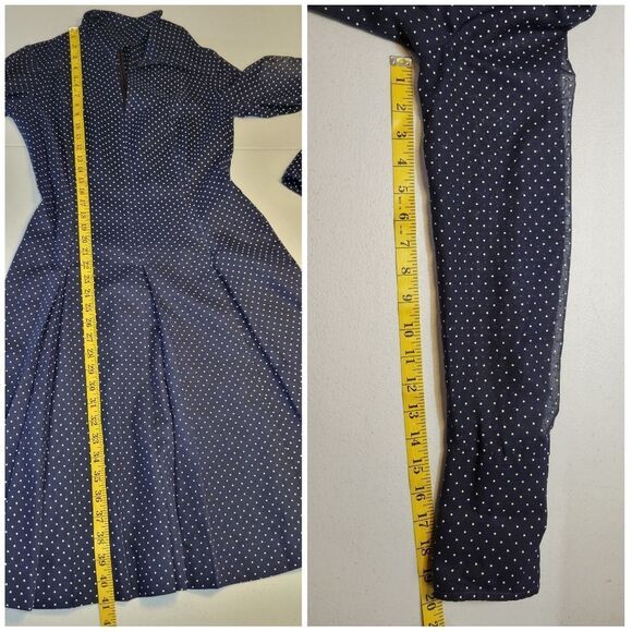 Paul of California 70s Vintage Navy Polka Dot Dress with Sheer Sleeves - Picture 15 of 15